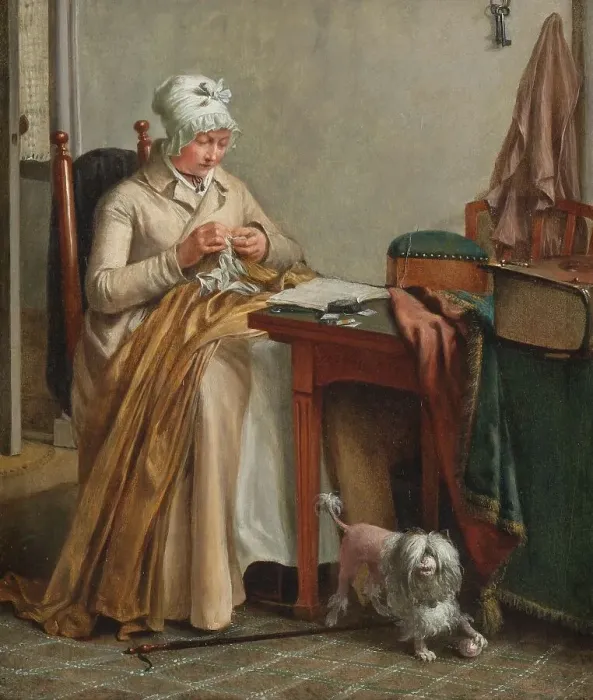 Framed Print : Interior with Woman Sewing, c.1800-c.1810. Creator: Wybrand Hendriks Framed Print : Interior with Woman Sewing, c.1800-c.1810. Creator: Wybrand Hendriks