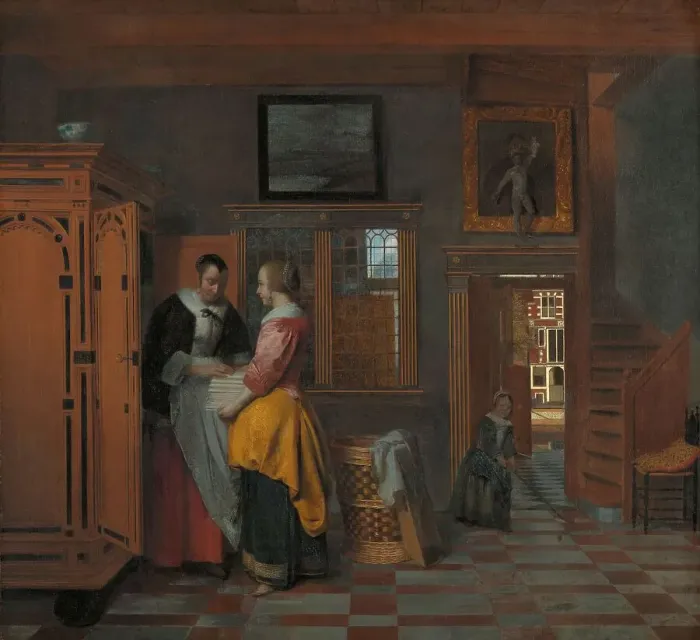 Framed Print : Interior with Women beside a Linen Cupboard, 1663. Creator: Pieter de Hooch Framed Print : Interior with Women beside a Linen Cupboard, 1663. Creator: Pieter de Hooch