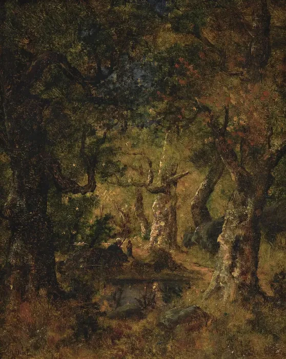 Framed Print : Interior of a Wood with Lake and Figures, 1823-1876. Creator: Narcisse Virgile Diaz de la Pena Framed Print : Interior of a Wood with Lake and Figures, 1823-1876. Creator: Narcisse Virgile Diaz de la Pena