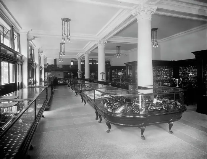 Framed Print : Interior, Wright Kay & Co. Detroit, Mich. between 1905 and 1915. Creator: Unknown. Interior, Wright Kay & Co. Detroit, Mich. between 1905 and 1915. Creator: Unknown