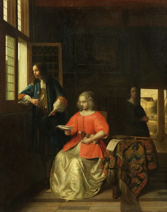 Framed Print : Interior with a Young Lady Reading a Letter, 1668. Creator: Pieter de Hooch Framed Print : Interior with a Young Lady Reading a Letter, 1668. Creator: Pieter de Hooch