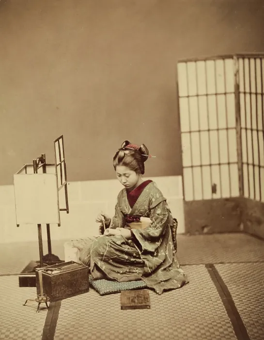 Framed Print : Interior - Young Woman Writing, c1885. Creator: Unknown Framed Print : Interior - Young Woman Writing, c1885. Creator: Unknown