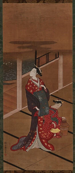 Interior: A Yujo and an Attendant Heating Water, Edo period, 1615-1868. Creator: Unknown