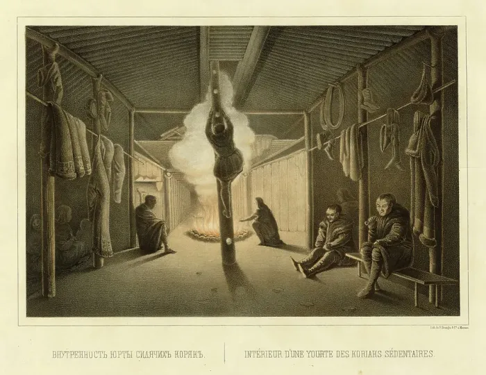 Framed Print : Interior of a Yurt in a Koryak Permanent Settlement, 1856. Creator: Ivan Dem'ianovich Bulychev Framed Print : Interior of a Yurt in a Koryak Permanent Settlement, 1856. Creator: Ivan Dem'ianovich Bulychev