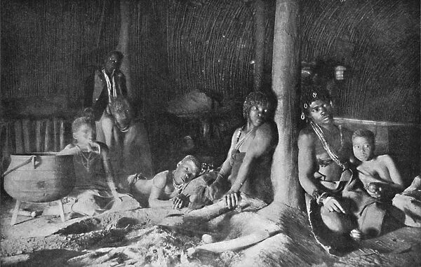 Interior of a Zulu hut, 1912