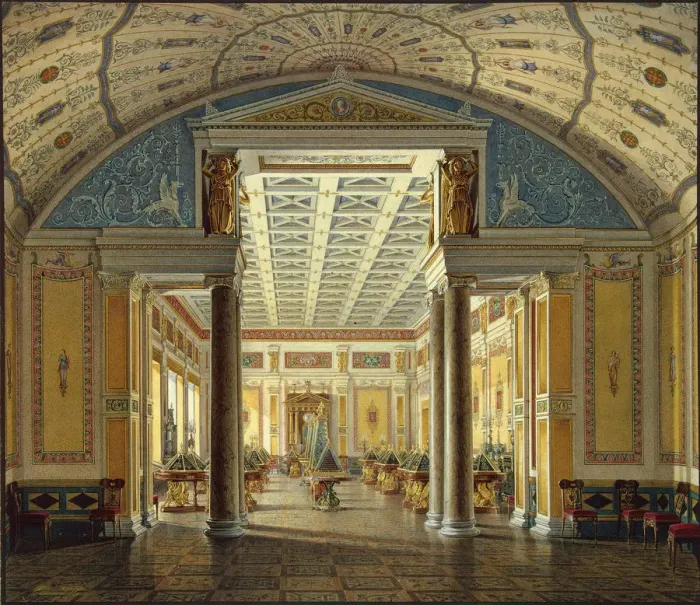 Framed Print : Interiors of the New Hermitage. The Room of Cameos, 1854. Artist: Hau, Eduard (1807-1887) Framed Print : Interiors of the New Hermitage. The Room of Cameos, 1854. Artist: Hau, Eduard (1807-1887)