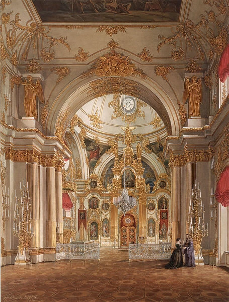 Interiors of the Winter Palace. The Cathedral in the Winter Palace, 1860s. Artist: Hau, Eduard (1807-1887)