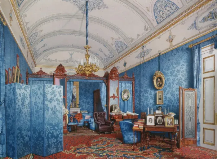 Framed Print : Interiors of the Winter Palace. The Dressing Room of Empress Maria Alexandrovna, 1857. Artist: Premazzi, Ludwig (Luigi) (1814-1891) Framed Print : Interiors of the Winter Palace. The Dressing Room of Empress Maria Alexandrovna, 1857. Artist: Premazzi, Ludwig (Luigi) (1814-1891)