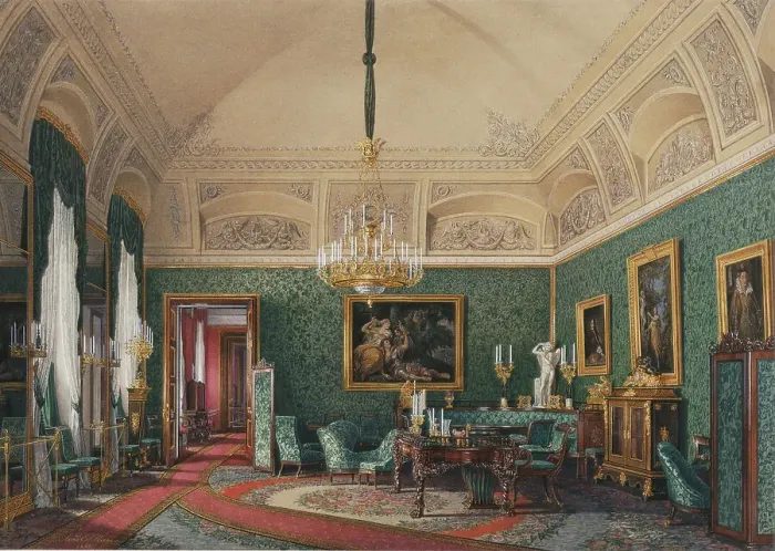 Framed Print : Interiors of the Winter Palace. The First Reserved Apartment. The Small Study of Grand Princess Maria Nikolayevna, 1867. Artist: Hau, Eduard (1807-1887) Framed Print : Interiors of the Winter Palace. The First Reserved Apartment. The Small Study of Grand Princess Maria Nikolayevna, 1867. Artist: Hau, Eduard (1807-1887)