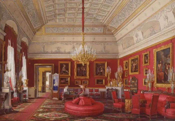 Framed Print : Interiors of the Winter Palace. The First Reserved Apartment. The Large Study of Grand Princess Maria Nikolayevna, 1867. Artist: Hau, Eduard (1807-1887) Framed Print : Interiors of the Winter Palace. The First Reserved Apartment. The Large Study of Grand Princess Maria Nikolayevna, 1867. Artist: Hau, Eduard (1807-1887)