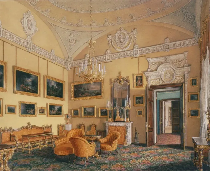Framed Print : Interiors of the Winter Palace. The First Reserved Apartment. The Drawing-Room of Duke Maximilian Le Artist: Hau, Eduard (1807-1887) Framed Print : Interiors of the Winter Palace. The First Reserved Apartment. The Drawing-Room of Duke Maximilian Le Artist: Hau, Eduard (1807-1887)
