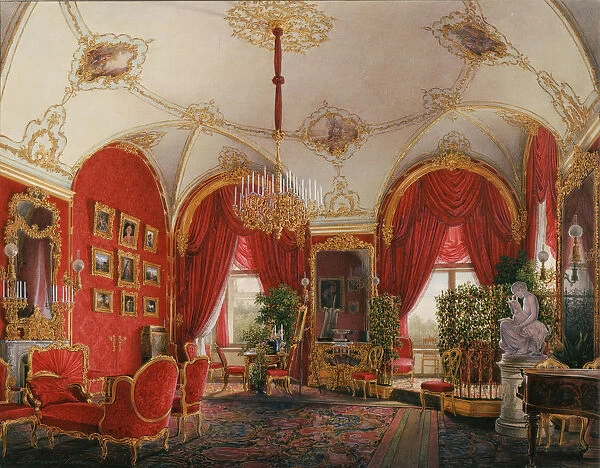 Interiors of the Winter Palace. The Fourth Reserved Apartment. The Corner Room, Mid of the 19th cen Artist: Hau, Eduard (1807-1887)