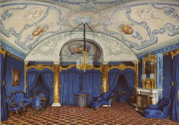 Framed Print : Interiors of the Winter Palace. The Fourth Reserved Apartment. A Bedroom, 1868. Artist: Hau, Eduard (1807-1887) Framed Print : Interiors of the Winter Palace. The Fourth Reserved Apartment. A Bedroom, 1868. Artist: Hau, Eduard (1807-1887)