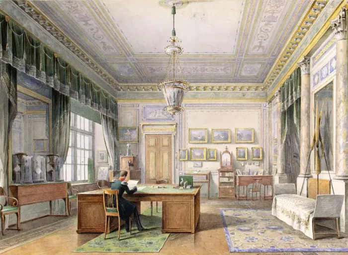 Framed Print : Interiors of the Winter Palace. The Study of Emperor Alexander II in the Winter Palace Framed Print : Interiors of the Winter Palace. The Study of Emperor Alexander II in the Winter Palace