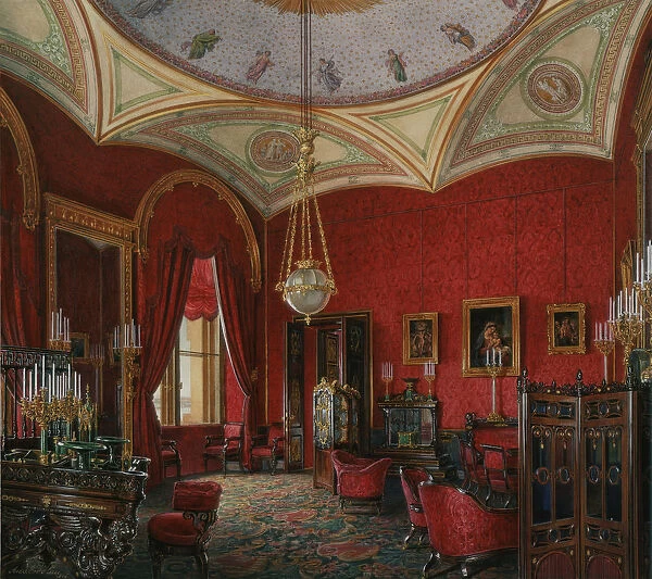 Interiors of the Winter Palace. The Study of Empress Alexandra Fyodorovna, Mid of the 19th cen Artist: Hau, Eduard (1807-1887)