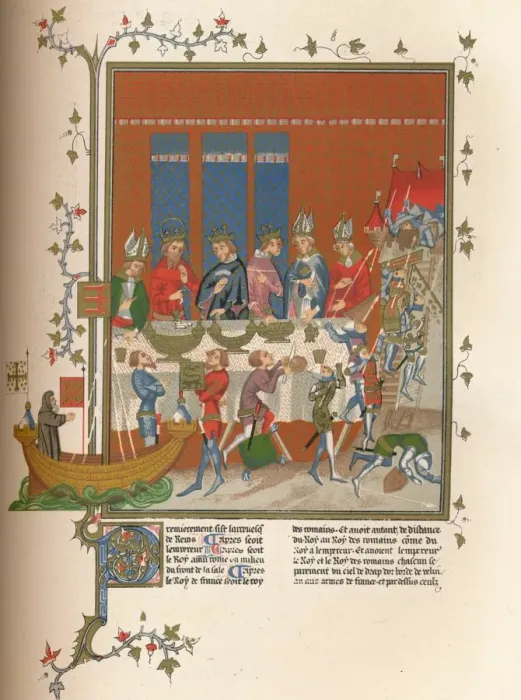 Framed Print : Interlude during the meal, 14th century, (1849). Creator: Kellerhoven Framed Print : Interlude during the meal, 14th century, (1849). Creator: Kellerhoven