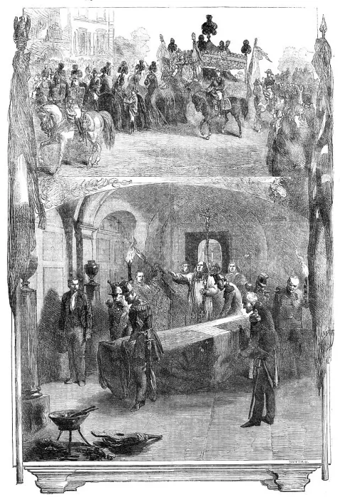 Framed Print : Interment of Marshal St. Arnaud in the Vault of the Marshals of France, beneath the Church... 1854. Creator: Smyth Framed Print : Interment of Marshal St. Arnaud in the Vault of the Marshals of France, beneath the Church... 1854. Creator: Smyth