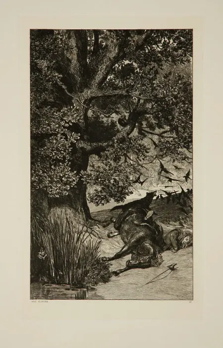 Framed Print : Intermezzi, Opus Iv, Bl. 11: Gefallener Reiter (Fallen Rider), 1881. Creator: Max Klinger Framed Print : Intermezzi, Opus Iv, Bl. 11: Gefallener Reiter (Fallen Rider), 1881. Creator: Max Klinger