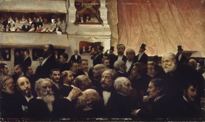 Framed Print : Intermission of a premiere at the Comedie-Francaise, 1885. Creator: Edouard Joseph Dantan Framed Print : Intermission of a premiere at the Comedie-Francaise, 1885. Creator: Edouard Joseph Dantan