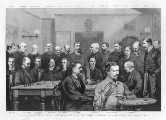 Framed Print : The International Chess Congress - some of the chief members of the Liverpool Chess Club, 1890 Framed Print : The International Chess Congress - some of the chief members of the Liverpool Chess Club, 1890
