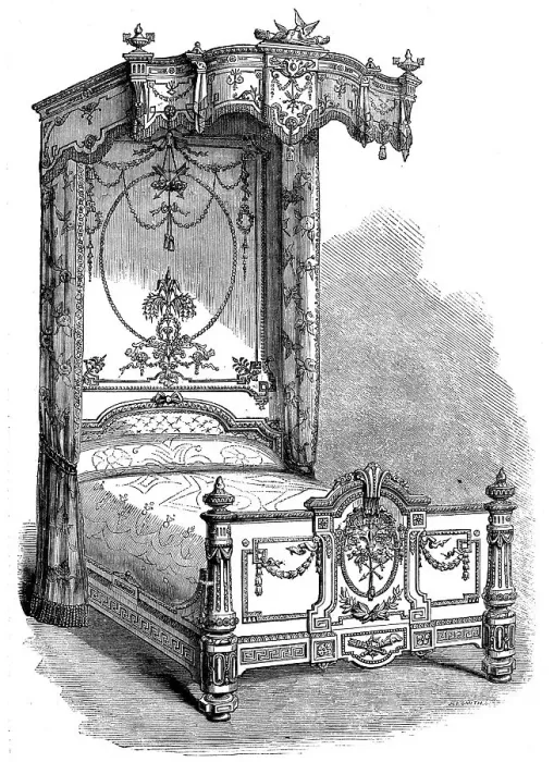 Framed Print : The International Exhibition: bedstead in the Furniture Court... 1862. Creator: Unknown Framed Print : The International Exhibition: bedstead in the Furniture Court... 1862. Creator: Unknown