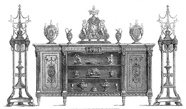 The International Exhibition: cabinet and candelabra by Wright and Mansfield, 1862. Creator: Unknown