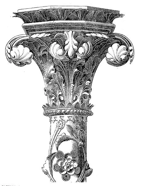 The International Exhibition: capital and portion of shaft of column from the Hereford Screen, 1862. Creator: Unknown