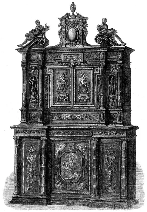 Framed Print : The International Exhibition - carved ivory cabinet, by H. Fourdinois, 1862. Creator: Unknown Framed Print : The International Exhibition - carved ivory cabinet, by H. Fourdinois, 1862. Creator: Unknown
