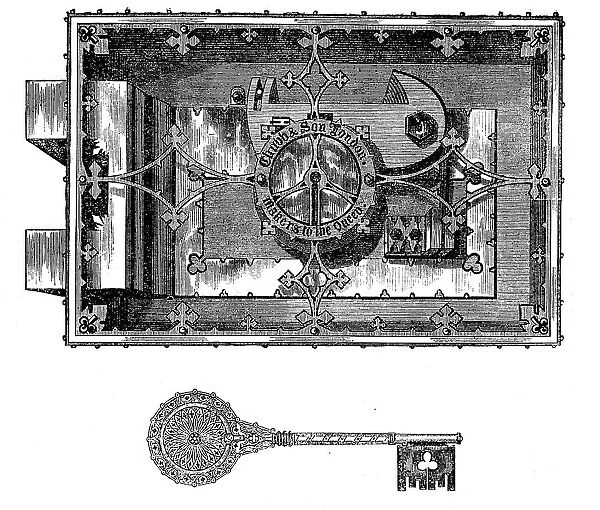 The International Exhibition: Chubbs' safe-lock and key, 1862. Creator: Unknown
