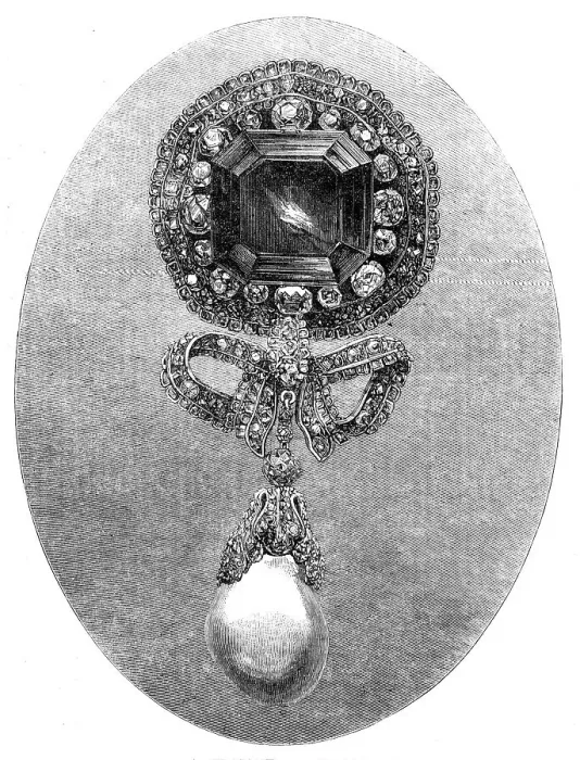 Framed Print : The International Exhibition: emerald and diamond brooch exhibited by Mr. Harry Emanuel, 1862. Creator: Unknown Framed Print : The International Exhibition: emerald and diamond brooch exhibited by Mr. Harry Emanuel, 1862. Creator: Unknown