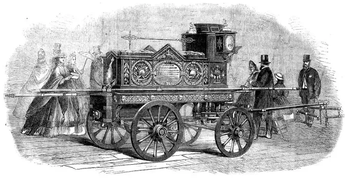 Framed Print : The International Exhibition: fire-engine presented to Mr. Hodges by...inhabitants of Lambeth, 1862. Creator: Unknown Framed Print : The International Exhibition: fire-engine presented to Mr. Hodges by...inhabitants of Lambeth, 1862. Creator: Unknown