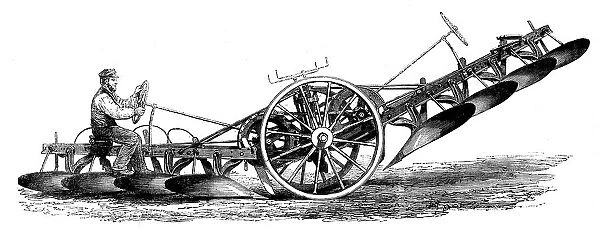 The International Exhibition: Fowler's patent four-furrow steam-plough, 1862. Creator: Unknown