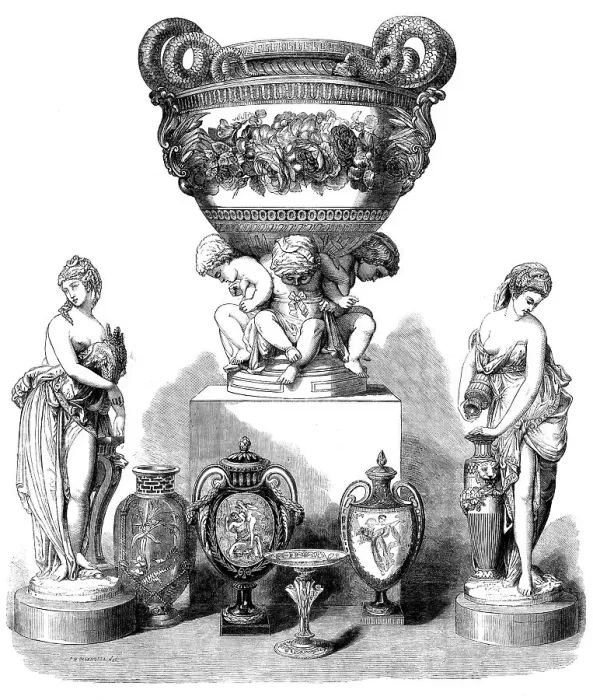 Framed Print : The International Exhibition: group of articles by Messrs. Minton and Co. 1862. Creator: Unknown