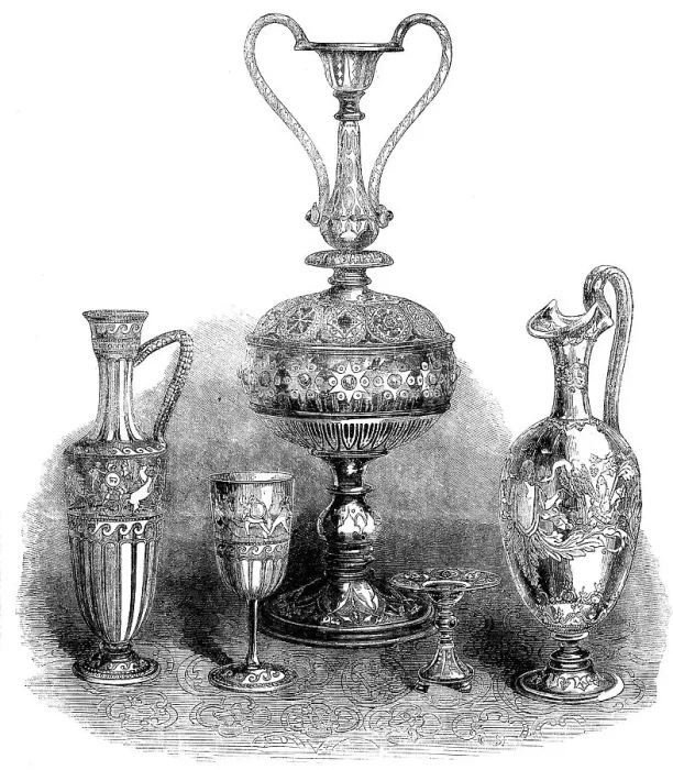 Framed Print : The International Exhibition: group of glass, by Messrs. Phillips... 1862. Creator: Unknown Framed Print : The International Exhibition: group of glass, by Messrs. Phillips... 1862. Creator: Unknown