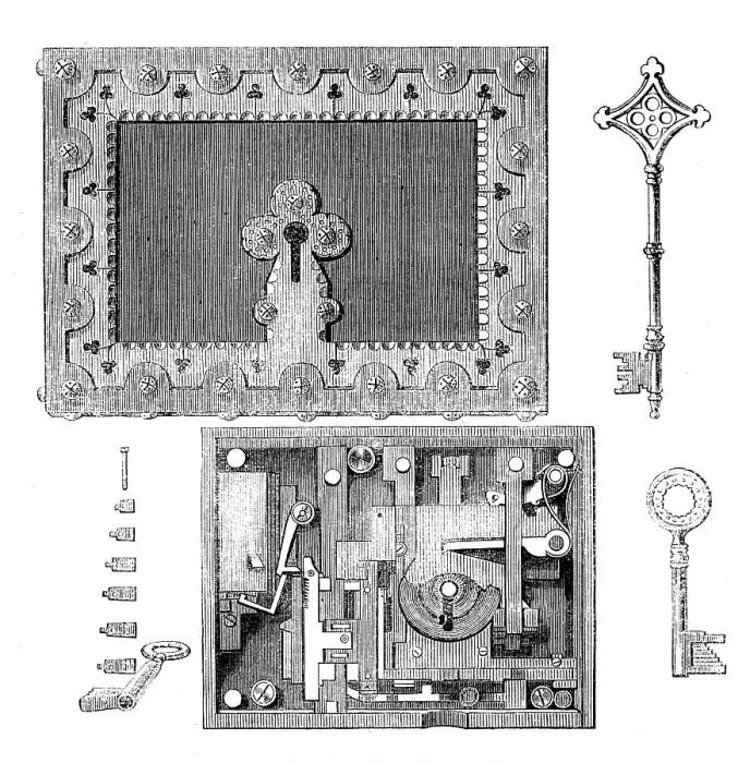 Framed Print : The International Exhibition: Hobbs's bank lock and key, 1862. Creator: Unknown Framed Print : The International Exhibition: Hobbs's bank lock and key, 1862. Creator: Unknown