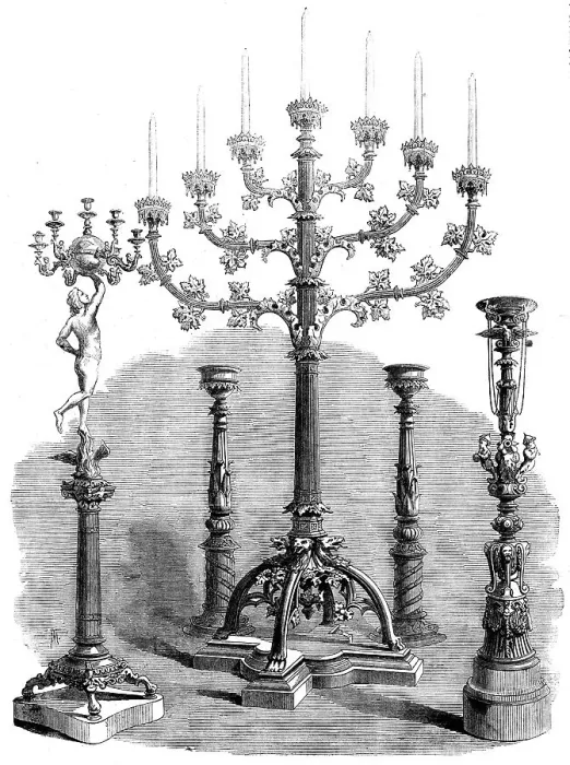 Framed Print : The International Exhibition: iron candelabra for churches, from the Royal Foundry, Berlin, 1862. Creator: Unknown Framed Print : The International Exhibition: iron candelabra for churches, from the Royal Foundry, Berlin, 1862. Creator: Unknown