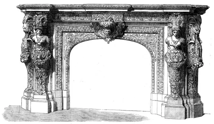 Framed Print : The International Exhibition - marble chimneypiece, by Leclercq, in the Belgian Court... 1862. Creator: Unknown Framed Print : The International Exhibition - marble chimneypiece, by Leclercq, in the Belgian Court... 1862. Creator: Unknown