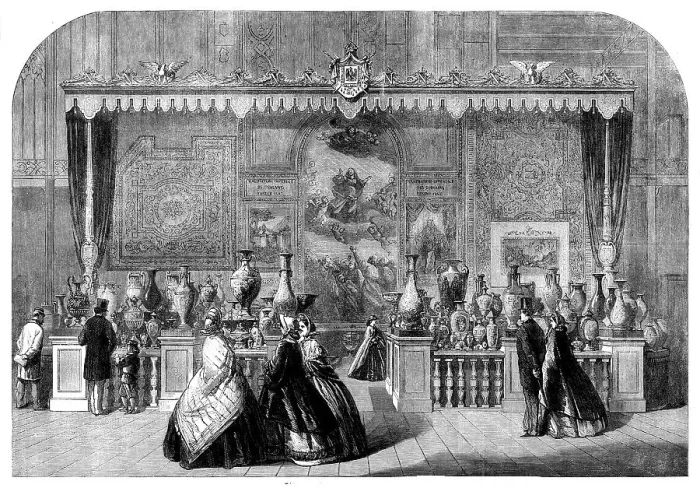 Framed Print : The International Exhibition: tapestries of Gobelins and Beauvais, and china of Sevres, 1862. Creator: Unknown Framed Print : The International Exhibition: tapestries of Gobelins and Beauvais, and china of Sevres, 1862. Creator: Unknown