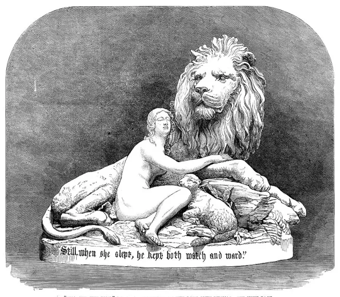 Framed Print : The International Exhibition: Una and the Lion, in metal, modelled by the late John Thomas, 1862. Creator: Unknown. The International Exhibition: Una and the Lion, in metal, modelled by the late John Thomas, 1862. Creator: Unknown