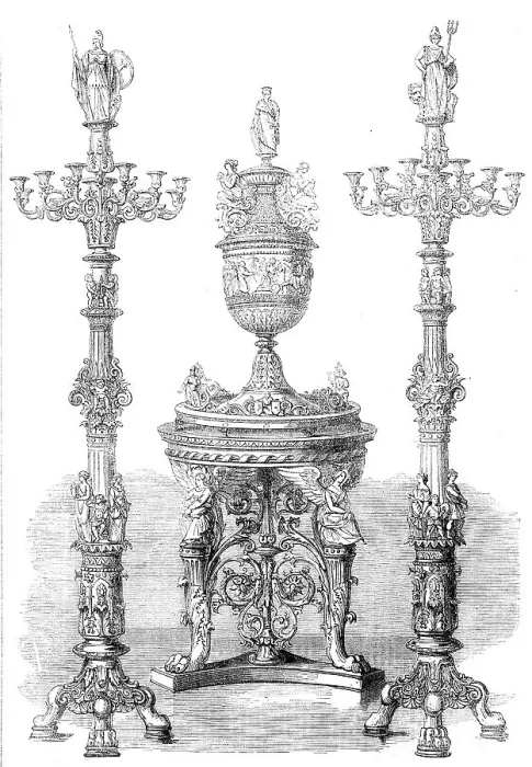 Framed Print : The International Exhibition: vase and candelabra... 1862. Creator: Unknown Framed Print : The International Exhibition: vase and candelabra... 1862. Creator: Unknown