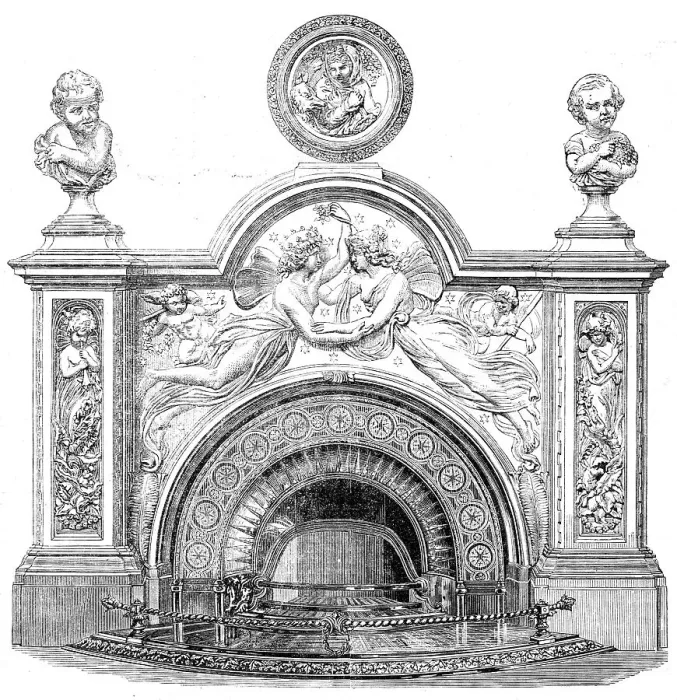 Framed Print : The International Exhibition: white marble mantelpiece and bas-relief executed... 1862. Creator: Unknown Framed Print : The International Exhibition: white marble mantelpiece and bas-relief executed... 1862. Creator: Unknown