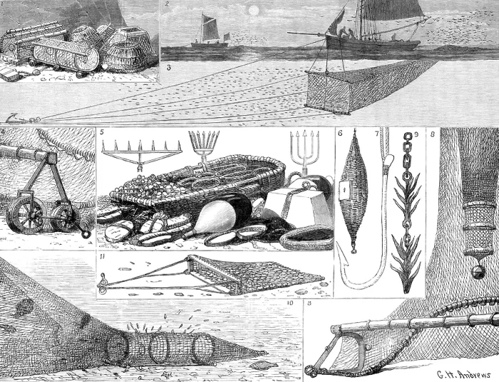 Framed Print : The International Fisheries Exhibition: articles of fishing gear, 1883. Creator: Unknown Framed Print : The International Fisheries Exhibition: articles of fishing gear, 1883. Creator: Unknown