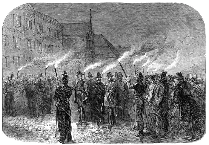 Framed Print : The International Naval Festival at Cherbourg: officers returning from the banquet... 1865. Creator: Unknown Framed Print : The International Naval Festival at Cherbourg: officers returning from the banquet... 1865. Creator: Unknown
