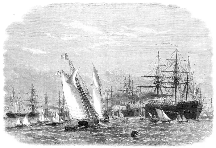 Framed Print : The International Naval Festival at Portsmouth: the French fleet leaving Spithead, 1865. Creator: Unknown Framed Print : The International Naval Festival at Portsmouth: the French fleet leaving Spithead, 1865. Creator: Unknown