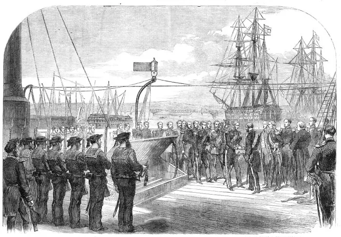 Framed Print : The International Naval Festival at Portsmouth: the French Minister receiving Admiral Seymour, 1865. Creator: Unknown Framed Print : The International Naval Festival at Portsmouth: the French Minister receiving Admiral Seymour, 1865. Creator: Unknown