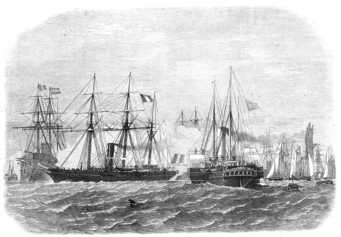 Framed Print : The International Naval Festival at Portsmouth: meeting of the Reine Hortense and the Osborne, 1865. Creator: Smyth Framed Print : The International Naval Festival at Portsmouth: meeting of the Reine Hortense and the Osborne, 1865. Creator: Smyth