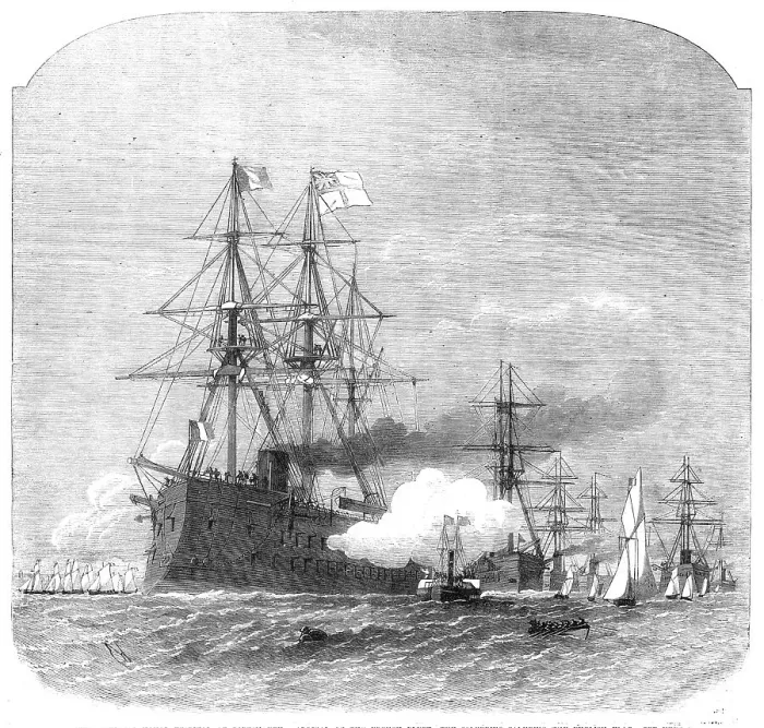 Framed Print : The International Naval Festival at Portsmouth:the Solferino saluting the English flag, 1865. Creator: Smyth Framed Print : The International Naval Festival at Portsmouth:the Solferino saluting the English flag, 1865. Creator: Smyth