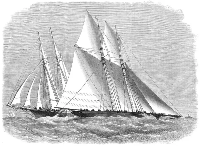Framed Print : The International Yacht-Race: the Cambria weathering the Sappho off Bonchurch, 1870. Creator: Unknown Framed Print : The International Yacht-Race: the Cambria weathering the Sappho off Bonchurch, 1870. Creator: Unknown