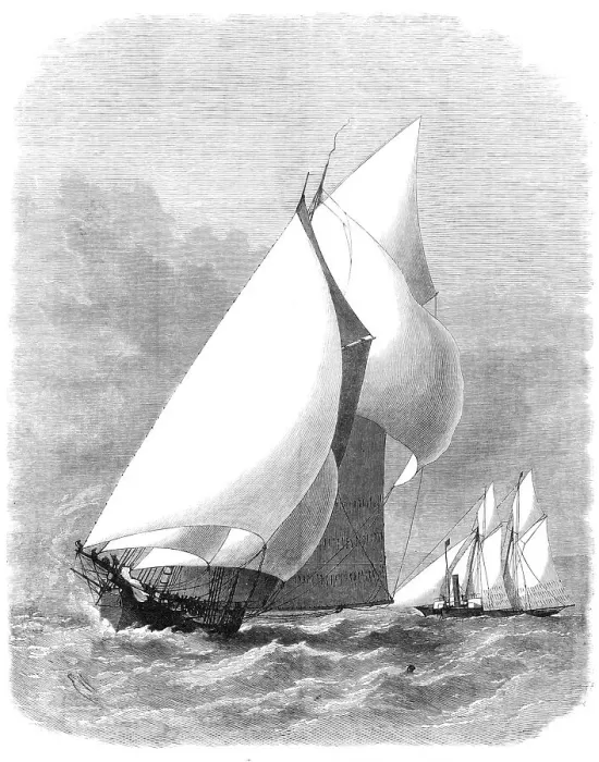 Framed Print : The International Yacht-Race: the Sappho and Cambria rounding off St. Catherine's, 1870. Creator: Unknown Framed Print : The International Yacht-Race: the Sappho and Cambria rounding off St. Catherine's, 1870. Creator: Unknown