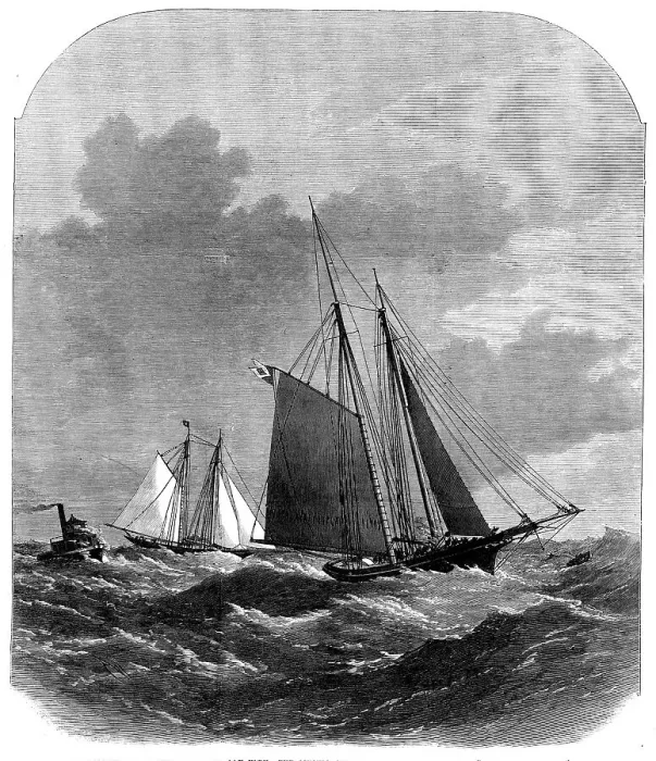 Framed Print : International Yacht-Races, New York: the Livonia and the Dauntless in a gale - Man Overboard! 1871 Creator: Unknown Framed Print : International Yacht-Races, New York: the Livonia and the Dauntless in a gale - Man Overboard! 1871 Creator: Unknown